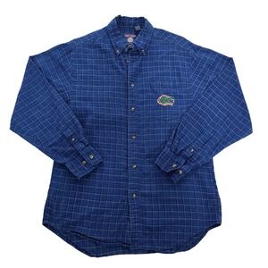 Three Square Florida Gators Blue Grid‎ Button Down Shirt Mens Large Embroidered